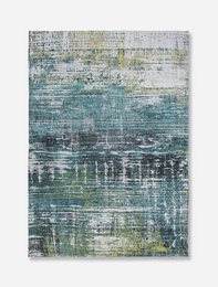 Green area rug with abstract, textured pattern in various shades of green. Suitable for living rooms, bedrooms, or other indoor spaces.
