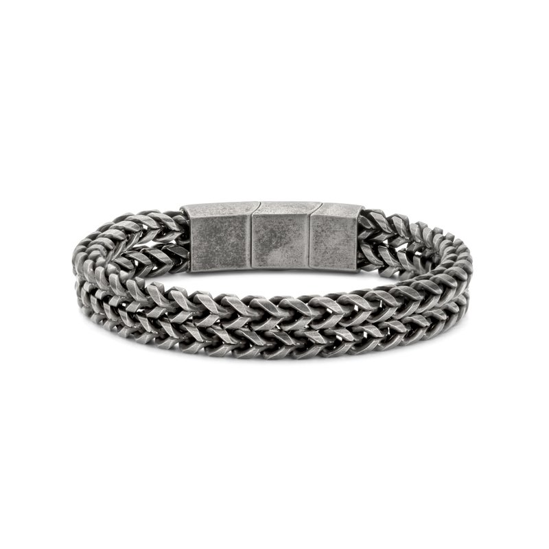 Frank 1967 7FB-0605 Stalen Armband - Heren - Vossenstaart - Dubbele Streng - 21 cm - Verstel Sluiting - 13.5 Breed - Staal - Vintage - Antraciet