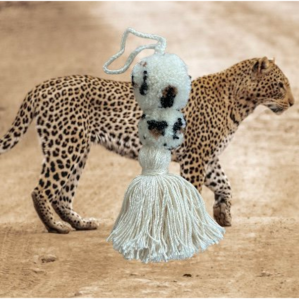 Luna-Leena pom pom bag charm leopard - wool & cotton - handmade in Nepal