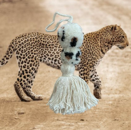 Luna-Leena pom pom bag charm leopard - wool & cotton - handmade in Nepal