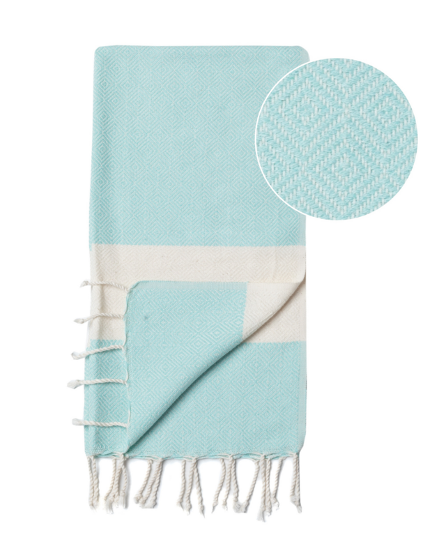 DIAMANT Telo da spiaggia e sauna per Hammam in cotone – Senza sabbia – Menta - 180x100 cm