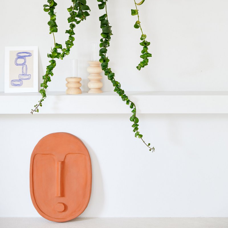 Abstract Ceramic Wall Decoration Mask - Terracotta Orange