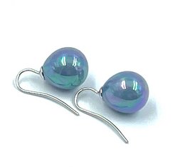 Parel oorbellen klassiek small in de kleur petrol blue