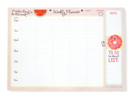 A4 size weekly planner with a kawaii, family-friendly design featuring a red heart and floral elements. The planner includes sections for daily planning and a to-do list.