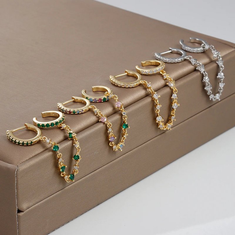 Europa und Amerika CZ Kristall Kette Tropfen Ohrringe Edelstahl Anhänger Ohr Schnalle Modeschmuck Für Frauen Geburtstag Geschenke