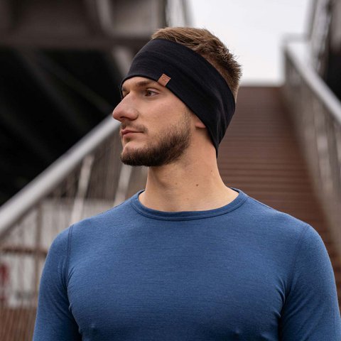 Herenhoofdband 160 Merino Zwart