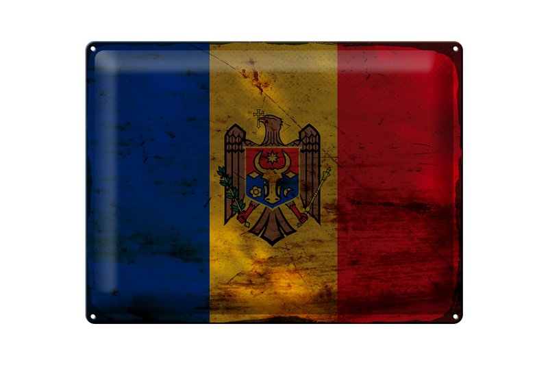 Tin Sign Flag Moldova 40x30cm Flag of Moldova Rust