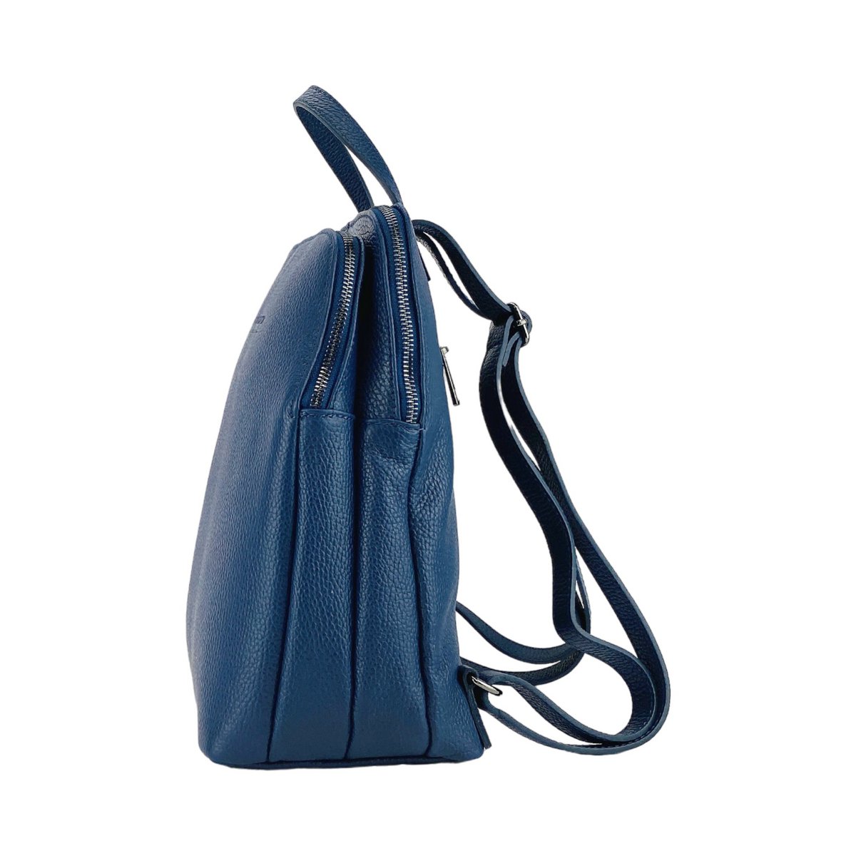 RB1018D | Echt leren damesrugzak met dubbel compartiment, gemaakt in Italië, met verstelbare schouderbanden. Gunmetal metalen accessoires - Blauwe kleur - Afmetingen: 26 x 30 x 14,5 cm
