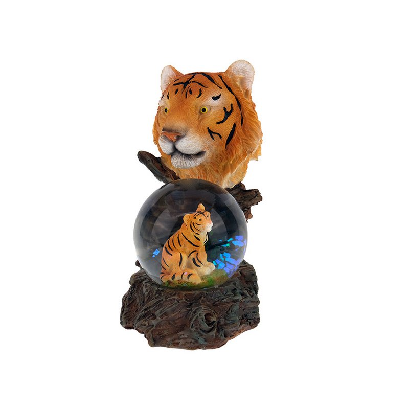 Tiger lavet af poly med tigerglitterkugle, 7x6x10cm
