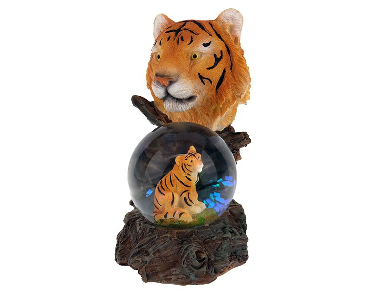 Tiger lavet af poly med tigerglitterkugle, 7x6x10cm