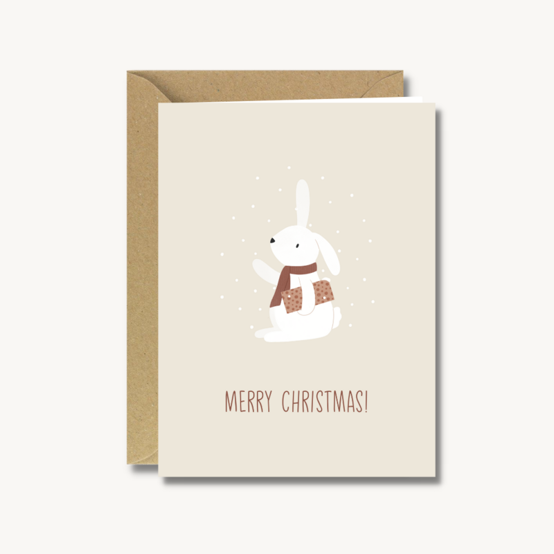 Kerstkaart met envelop - Merry Christmas bunny
