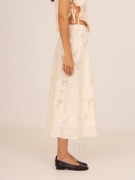 Sunlit Cream Embroidered Midi Skirt