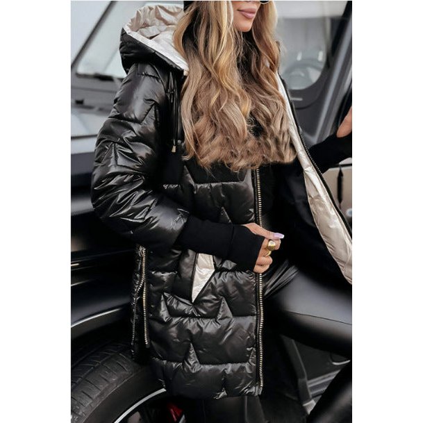 Hooded cotton jacket with three zippers