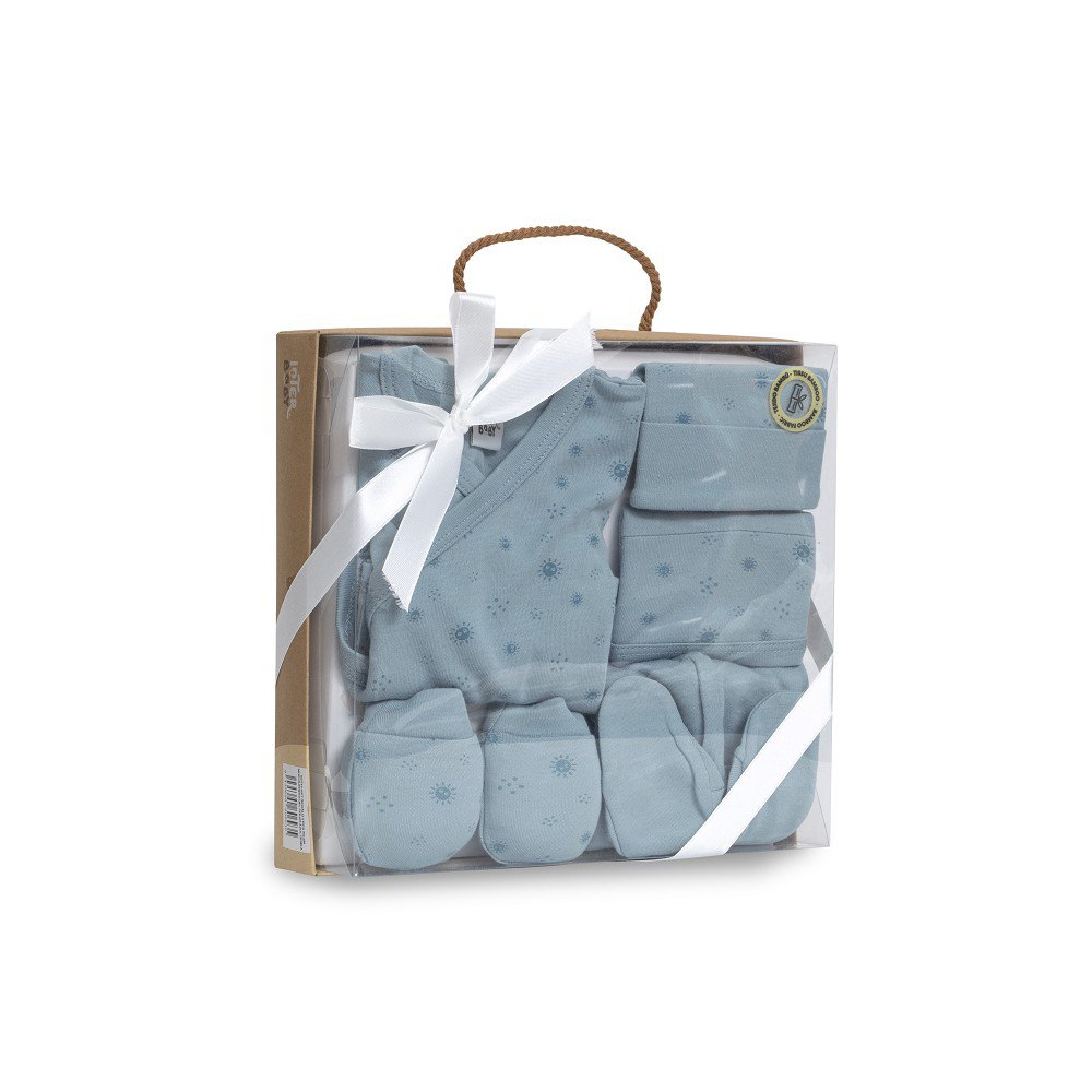 SET 5 PCS(SHIRT+PANTS+GLOVES+BIB+SOCKS)FOR NEW BORN (0-6MONTHS)-100%COTTON-MOD. DUENDES - DARK BLUE