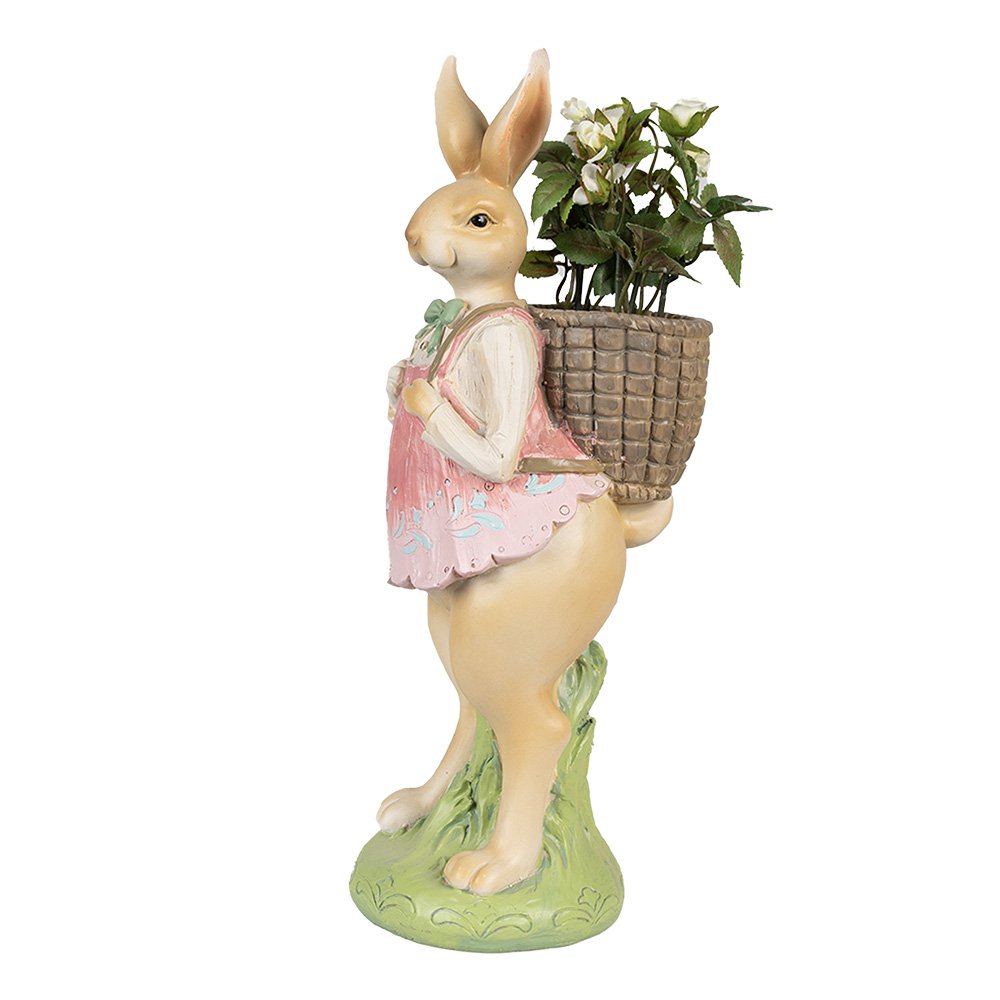 Beeld Konijn 31 cm Bruin Roze Polyresin Paasdecoratie