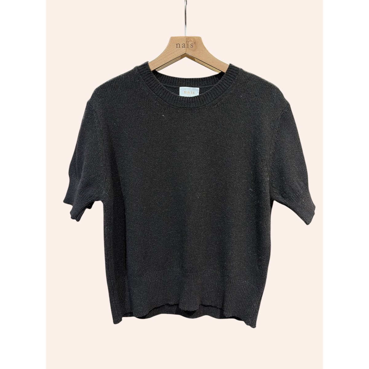 Pull col rond manches courtes en 50% cachemire et 22% laine