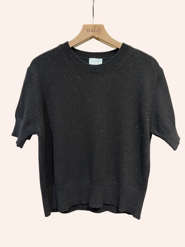 Pull col rond manches courtes en 50% cachemire et 22% laine