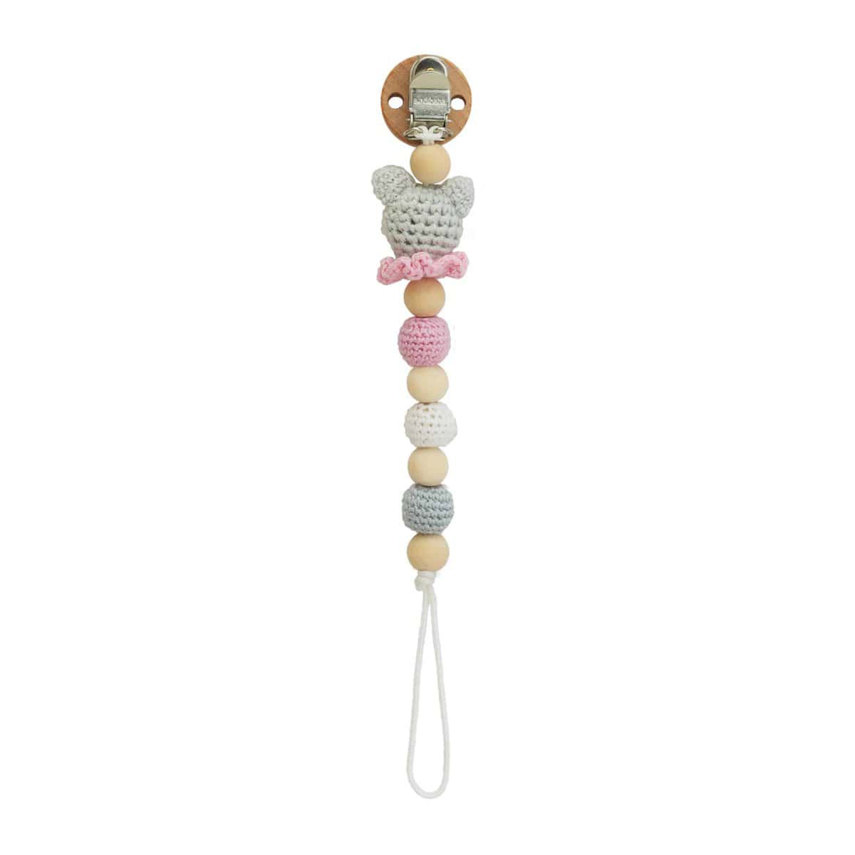 Ciuccio all'uncinetto con catena gatto KITTY in rosa
