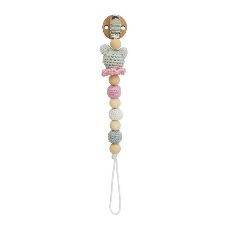 Crochet pacifier chain cat KITTY in pink