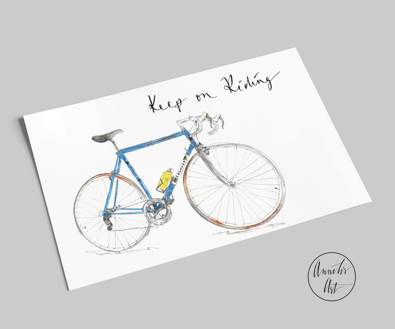 Ansichtkaart | Vintage racefiets met slogan "Keep on Riding" Colnago