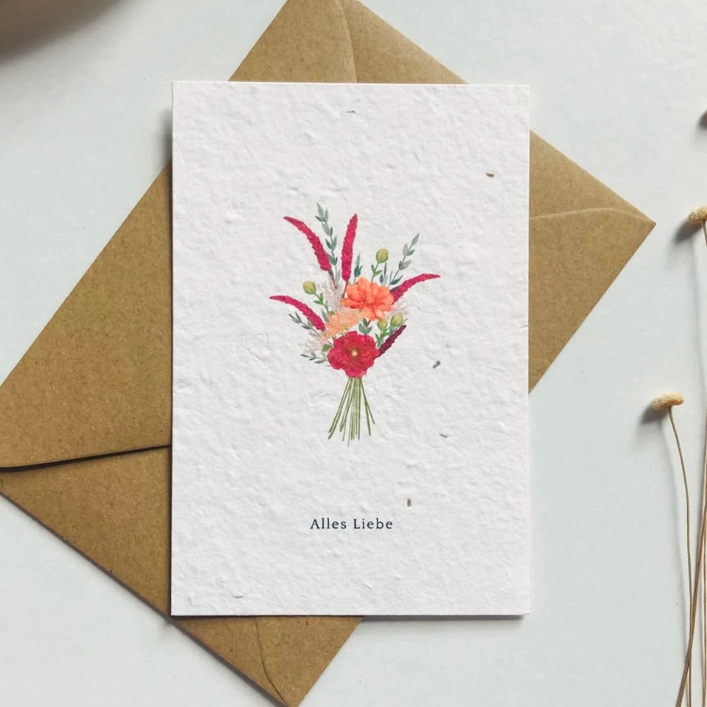 Biglietto d'auguri piantabile “Bouquet di fiori” | Carta seme