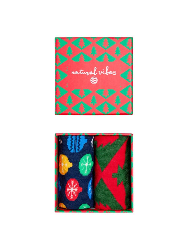 Bio-Socken Geschenkset Weihnachten - 2-Pack Socken mit weihnachtlichem Muster, Xmas