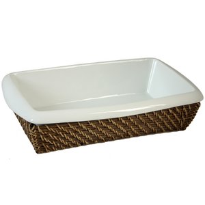 PORSELEINEN OVENBORD MET RIETEN MAND _41X26X10 CM CU8374