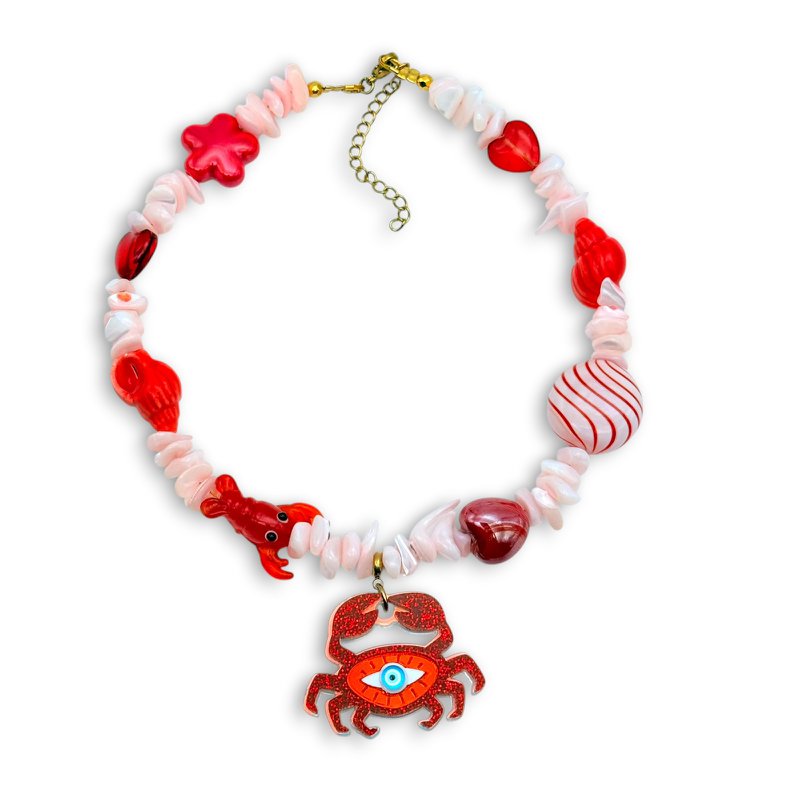 Crab Crimson – Handgemaakte krab- en boze oogketting