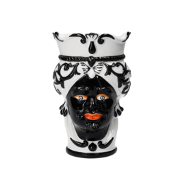 Weiß/schwarze Männerkopfvase aus Keramik, H 20 x Ø 14 cm