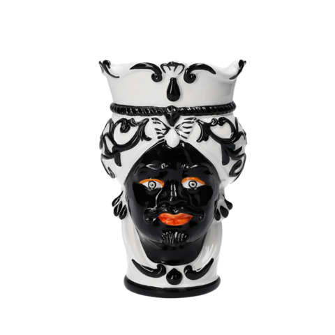 White/black ceramic man head vase h 20 x Ø 14 cm