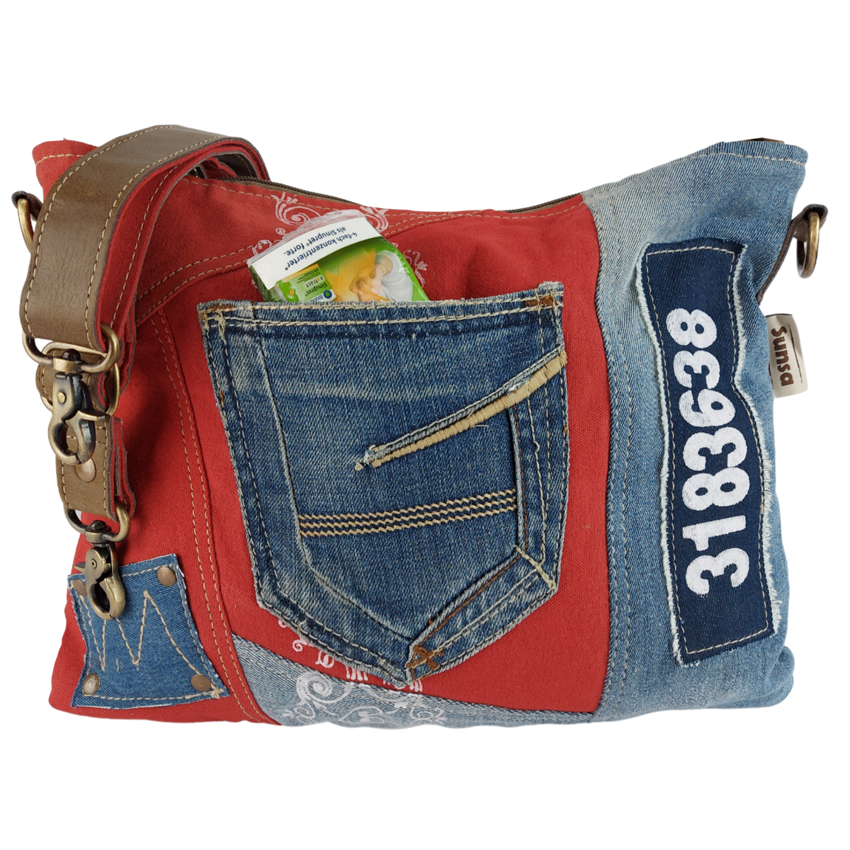 Sac bandoulière femme Sunsa. Sac bandoulière en jean et toile upcyclés. Sac à main style rétro vintage. Sac bandoulière pour femme.
