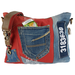 Sac bandoulière femme Sunsa. Sac bandoulière en jean et toile upcyclés. Sac à main style rétro vintage. Sac bandoulière pour femme.