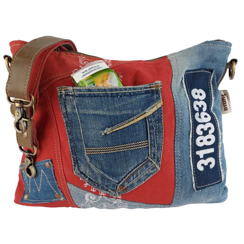 Sac bandoulière femme Sunsa. Sac bandoulière en jean et toile upcyclés. Sac à main style rétro vintage. Sac bandoulière pour femme.
