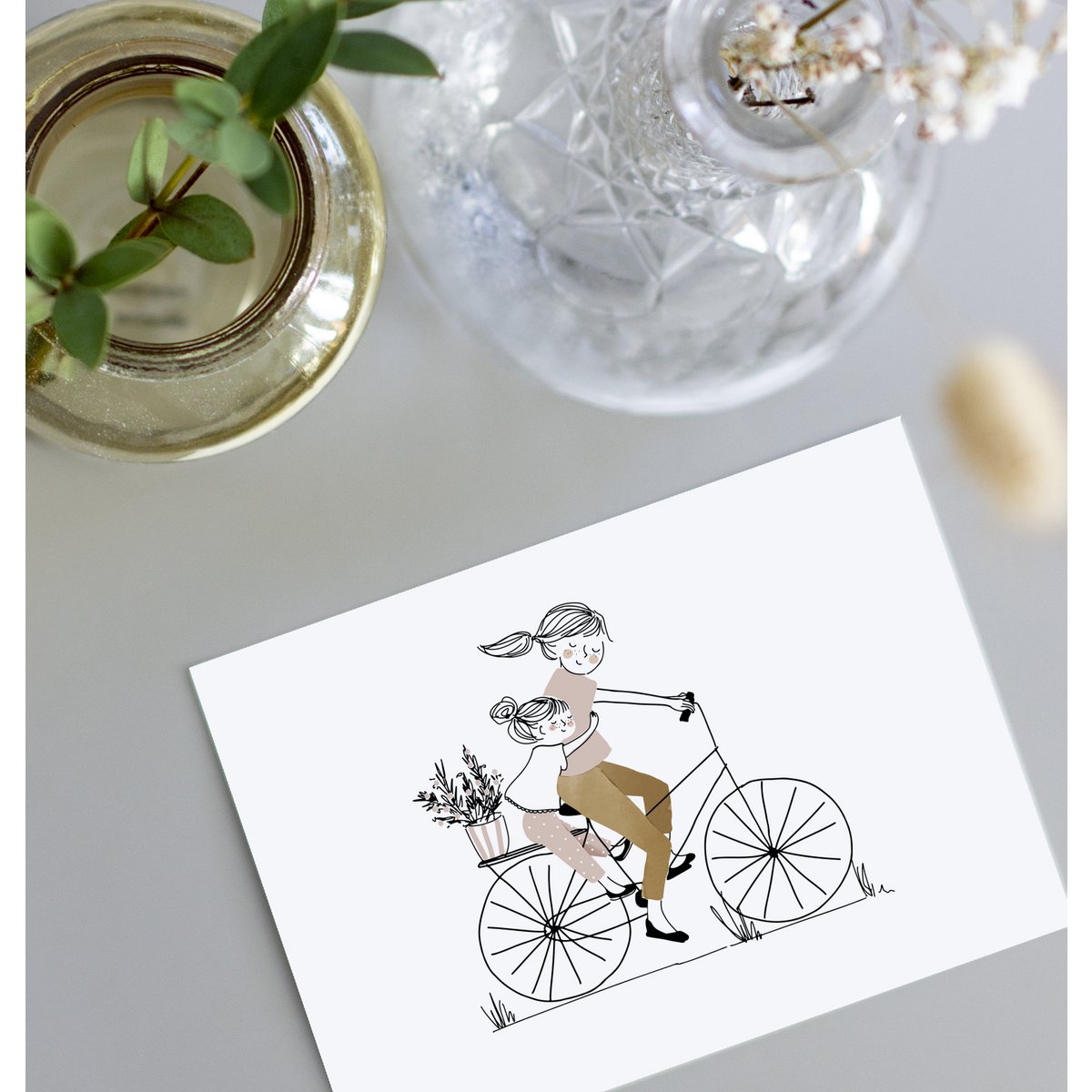 Card Bike Ride Girl - Mama en haar dochter op een fiets