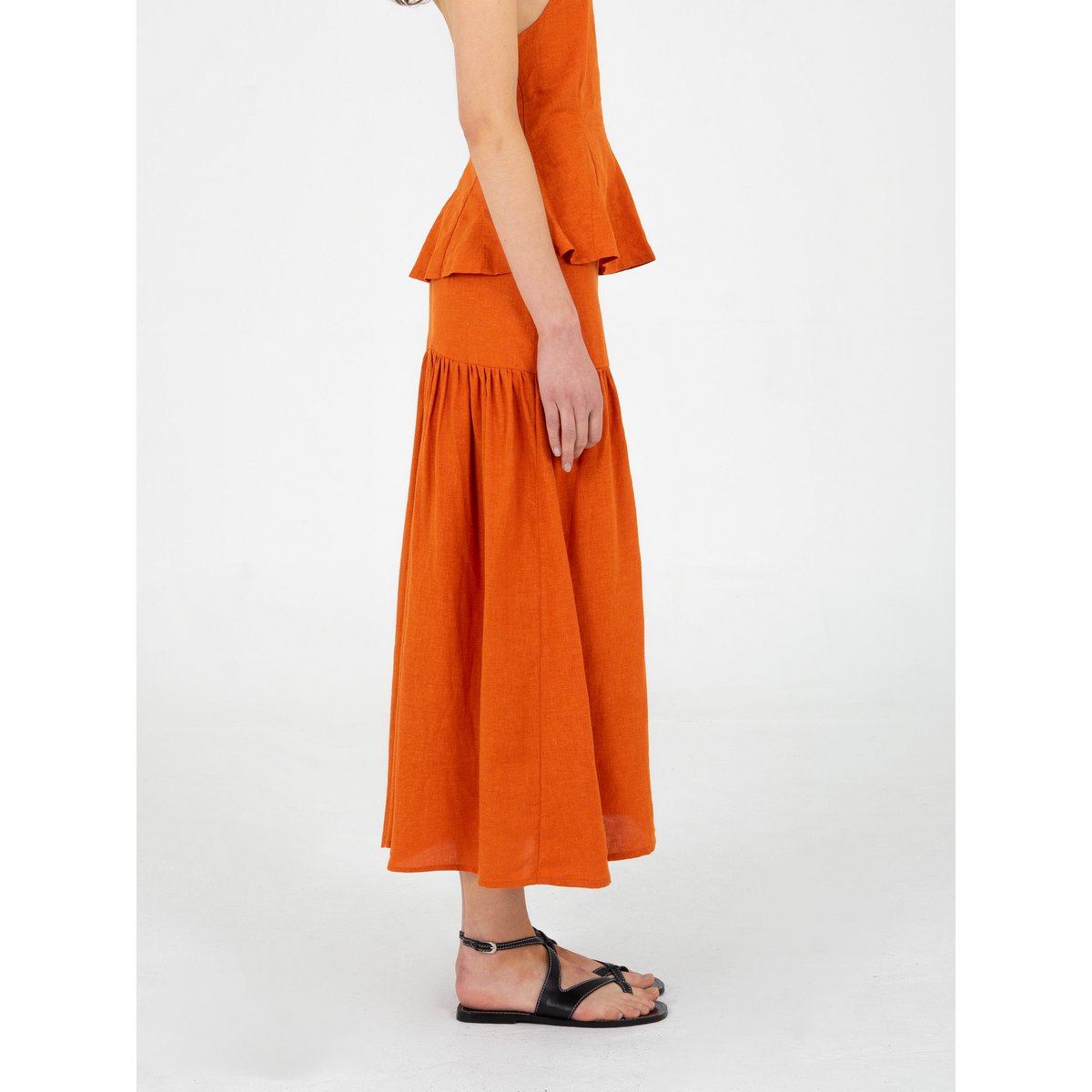 Leo terracotta linned midi-nederdel