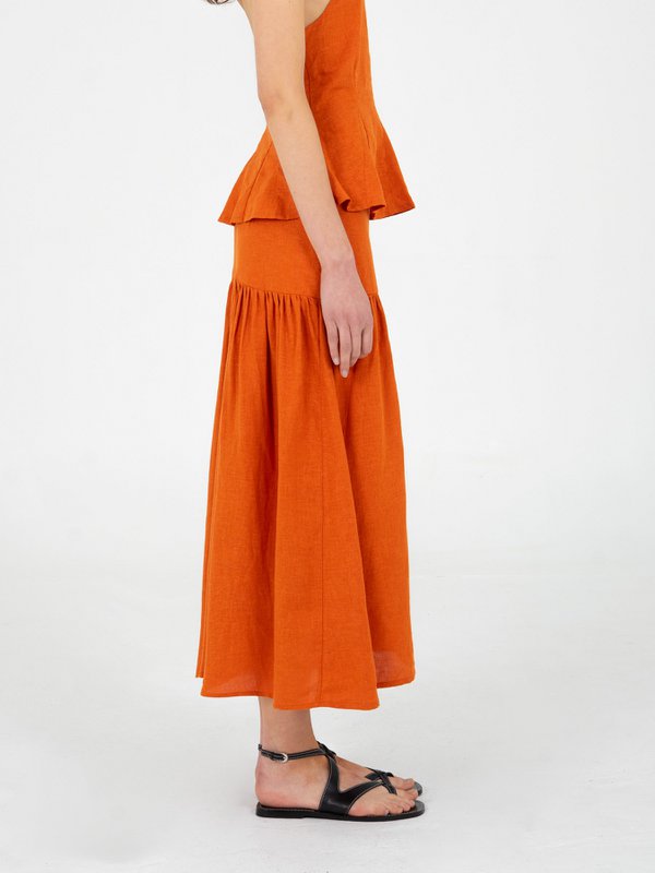 Leo terracotta linned midi-nederdel