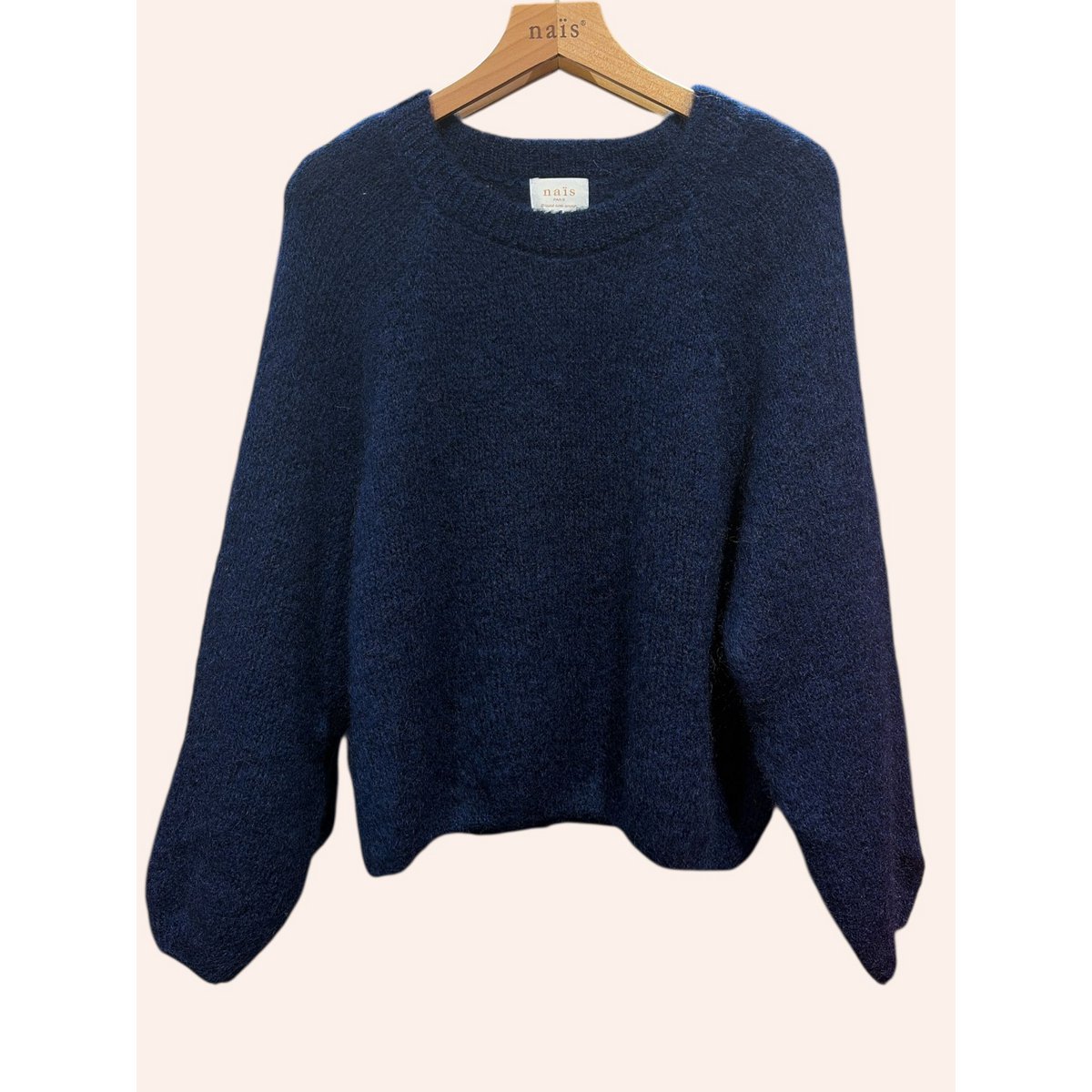 Pull col rond manches raglan en 76% mohair et laine