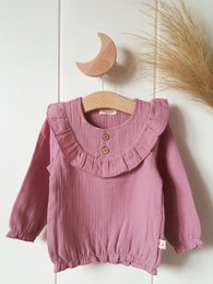 Baby pige mørk rosa bluse / 100% økologisk dobbelt gaze bomuld