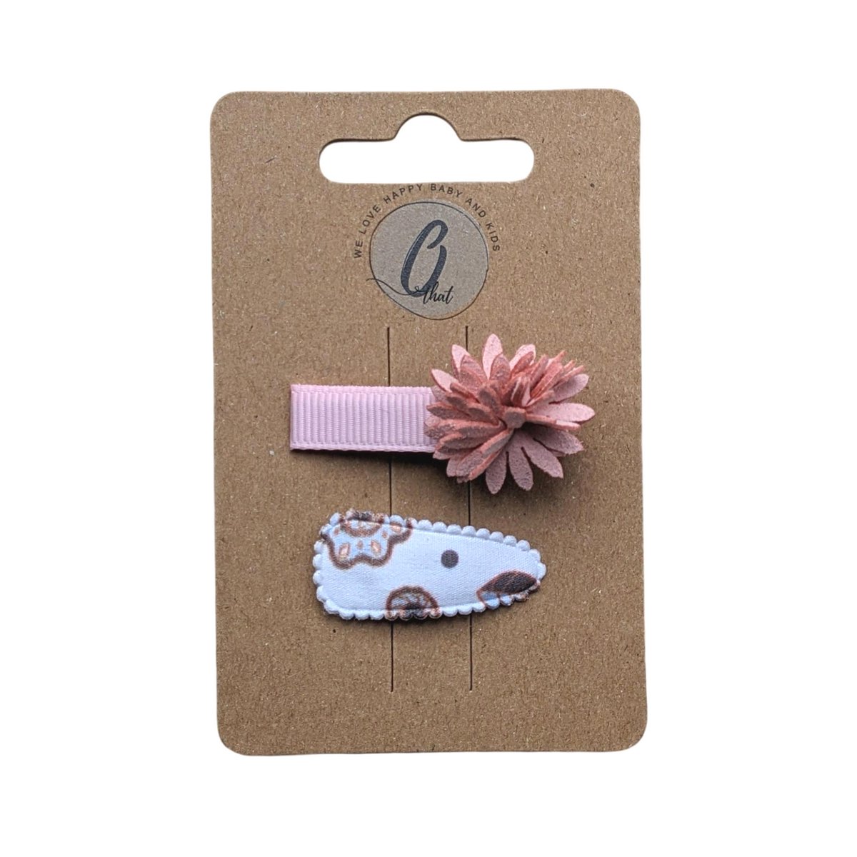 Pinza de cocodrilo para bebé rosa con imitación de cuero flor/estampado OK 3717