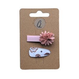 Baby alligatorclip roze met leatherlook bloem/print OK 3717