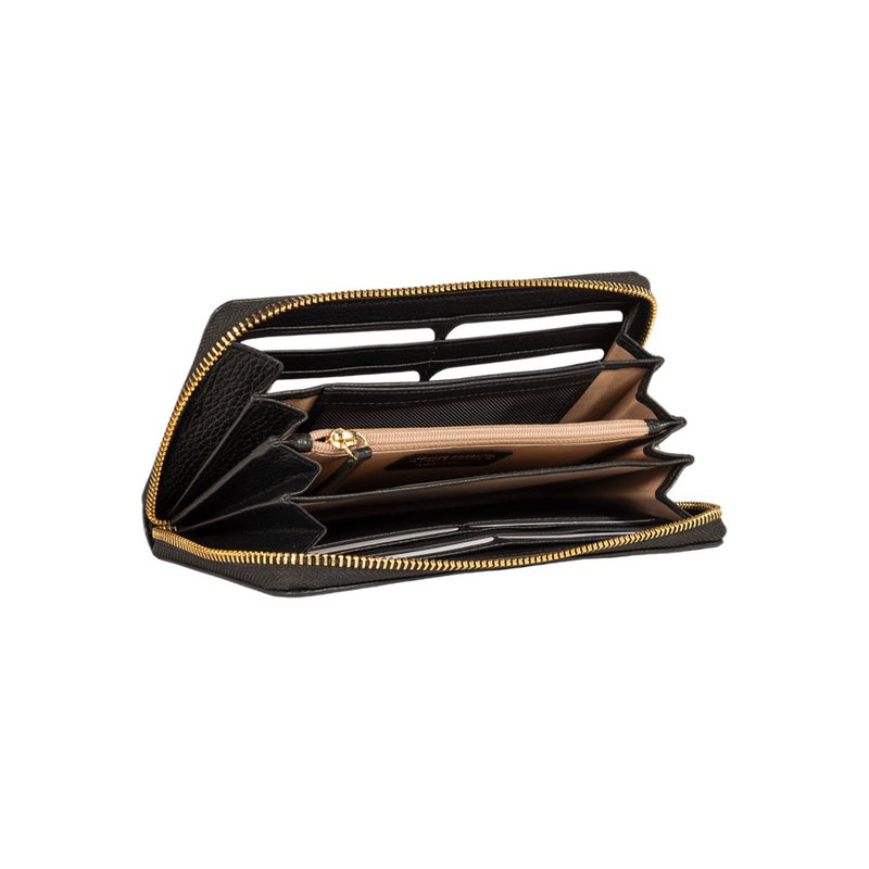 RB1081GA | Cartera de mujer con cierre de cremallera Made in Italy en auténtica piel flor dólar. Color negro. Dimensiones: 20x10x2,5cm