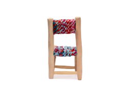 Children's Chair, Natural Wood Chair made of Boucherouite fabric and Multicolor Fabric, Handmade Chair. Child seat
