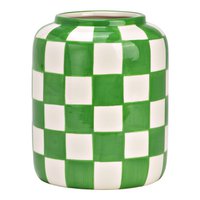 Vase checkered made of ceramic, green/white (W/H/D) 12x14x12cm