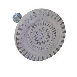 Round metal door knob, distressed finish, vintage style, decorative textured surface, gray metallic hardware