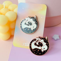Galaxy Kitty | Croissant Cat | Rose Gold plated Cosmic Kitty | Hard Enamel Pin | Pin Brooche