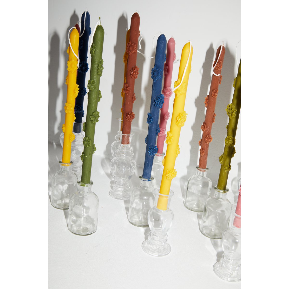 Raw beeswax candle with flowers