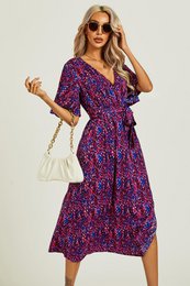 Angel Sleeve Wrap Top Midi kjole i blå