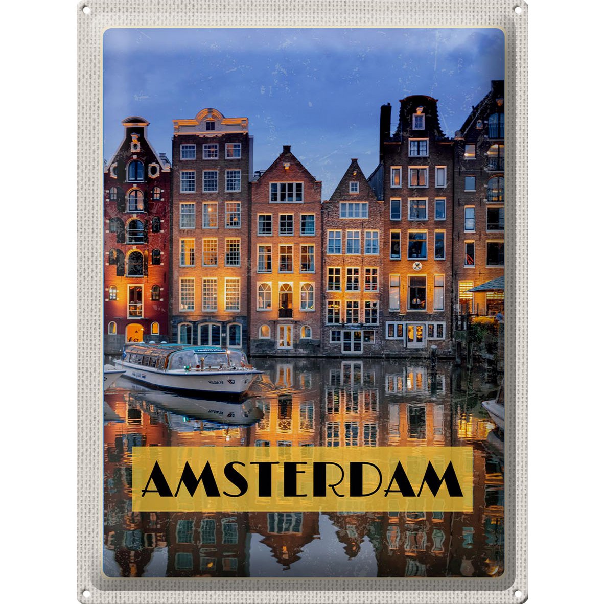 Tin sign travel 30x40cm Amsterdam at night travel destination