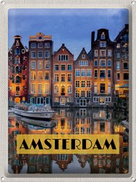 Tin sign travel 30x40cm Amsterdam at night travel destination