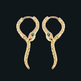 Unique Green-eye Cobra Design Earrings - Gold & Silver